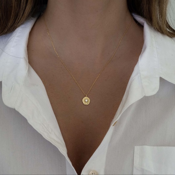 Gold Plated Sterling Silver Sunburst Necklace - Picture 3 of 4